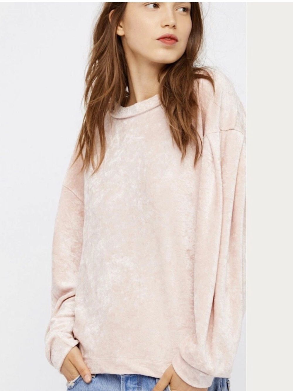 Free People We The Free Milan Crushed Velvet Layering Boho Top Blush Size S